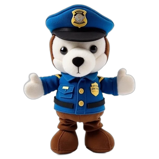 staff, 3d render, plush, toy, police, officer, blue, uniform transparent PNG cut-out