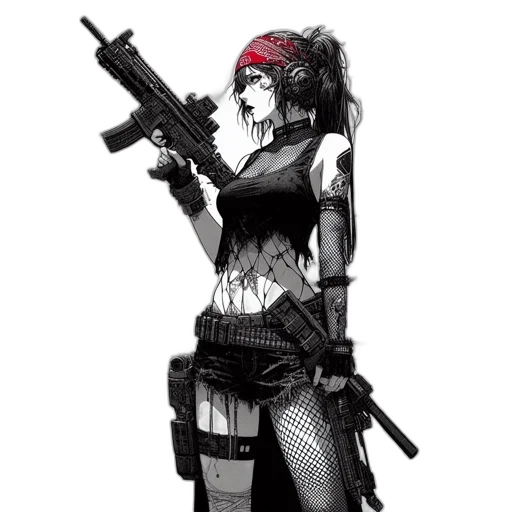 weapon, cyberpunk, concept art, comic book art, pixel art, red, against, black-and-white transparent PNG cut-out