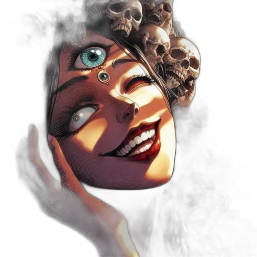 mask, face, jewelry, hat, photorealistic, comic book art, concept art, fantasy art transparent PNG cut-out