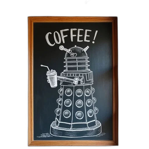 robot, chalkboard, sign, drawing, dalek, doctor, who, holding transparent PNG cut-out