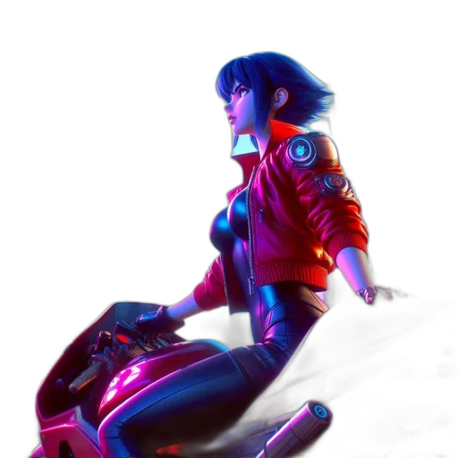 jacket, robot, weapon, concept art, cyberpunk, comic book art, fantasy art, neon lights transparent PNG cut-out