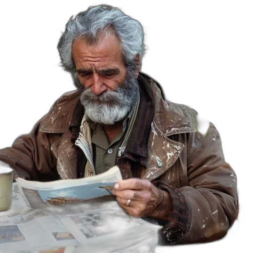 jacket, face, photorealistic, concept art, 3d render, watercolor, elderly, man transparent PNG cut-out