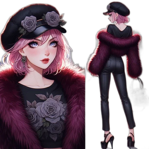 jacket, dress, hat, concept art, fantasy art, anime, cartoon, dark transparent PNG cut-out