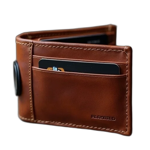 brown, leather, wallet, camera, lens, left, side, card transparent PNG cut-out
