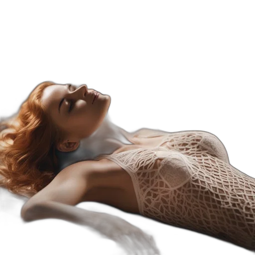dress, hair, photorealistic, 3d render, underwater, lady, reclines, bed transparent PNG cut-out