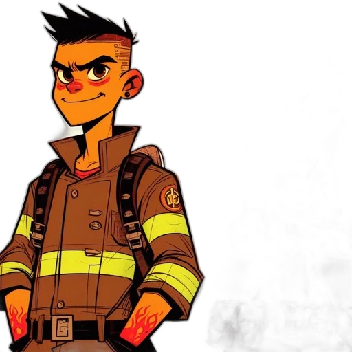 jacket, comic book art, concept art, cartoon, pixel art, fire, two, animated transparent PNG cut-out