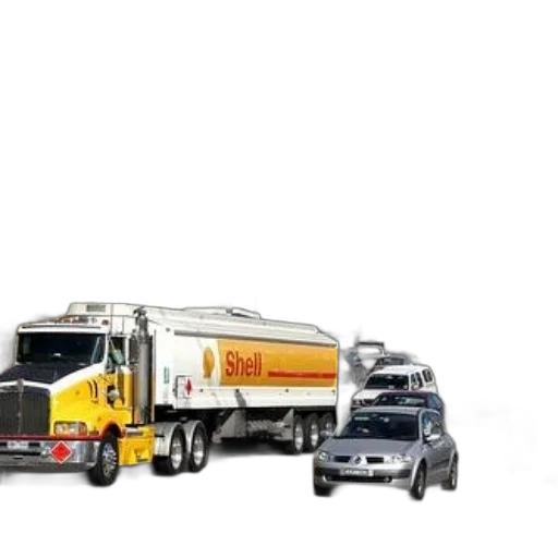 3d render, concept art, photorealistic, shell, fuel, truck, driving, through transparent PNG cut-out