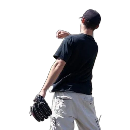 staff, man, black, shirt, beige, pants, holding, baseball transparent PNG cut-out