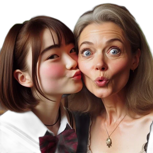 face, photorealistic, oil painting, anime, cartoon, two, people, woman transparent PNG cut-out
