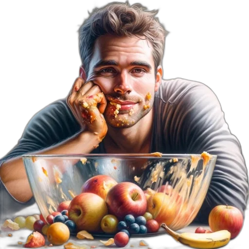 food, face, photorealistic, oil painting, concept art, pixel art, man, enjoys transparent PNG cut-out