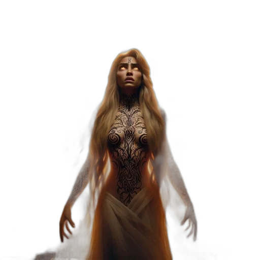 dress, creature, face, fantasy art, concept art, comic book art, photorealistic, golden transparent PNG cut-out