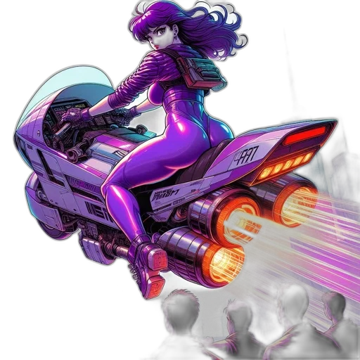 weapon, robot, car, hair, concept art, cyberpunk, comic book art, fantasy art transparent PNG cut-out