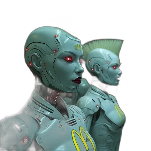 robot, concept art, 3d render, cyberpunk, comic book art, outer space, green, two transparent PNG cut-out