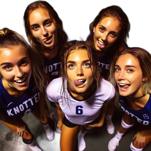 group, young, women, sports, attire, blue, white, labeled transparent PNG cut-out