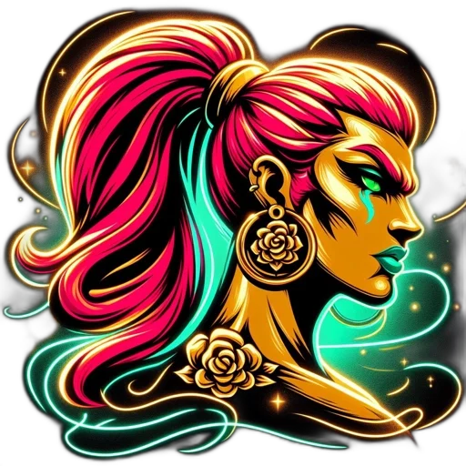 jewelry, fantasy art, comic book art, cartoon, concept art, neon lights, neon, golden transparent PNG cut-out