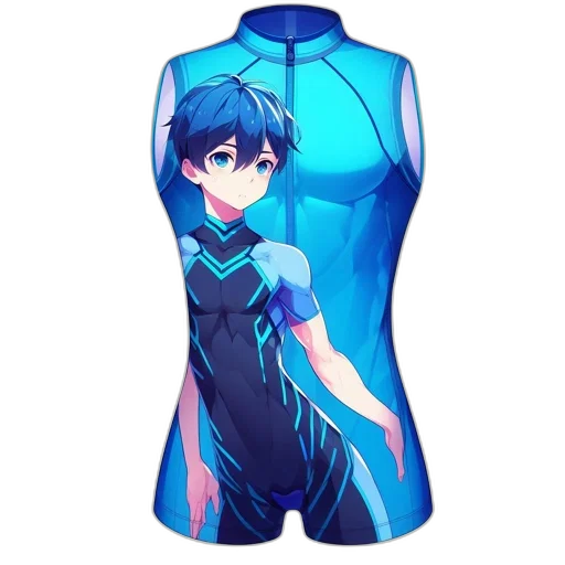 dress, jacket, anime, vaporwave, concept art, pixel art, blue, animated-character-inspired transparent PNG cut-out