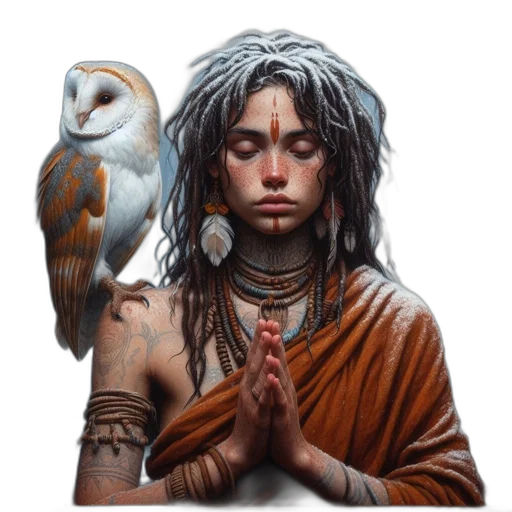 fantasy art, photorealistic, concept art, oil painting, indigenous, woman, wintery, forest transparent PNG cut-out