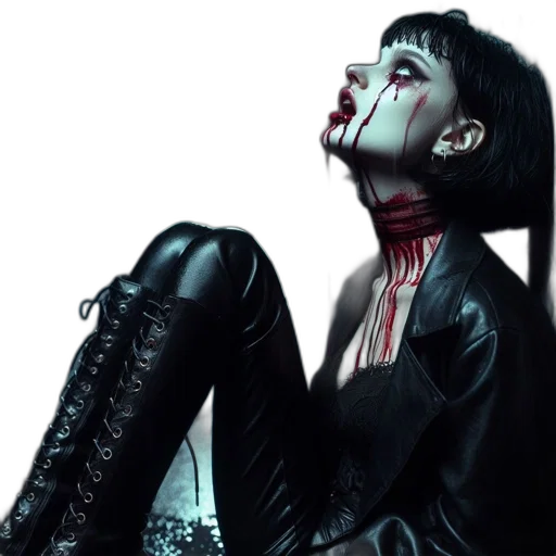 concept art, cyberpunk, comic book art, photorealistic, dark, woman, gothic, look transparent PNG cut-out