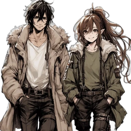 jacket, concept art, anime, watercolor, pixel art, snow, monochrome, earth tones transparent PNG cut-out