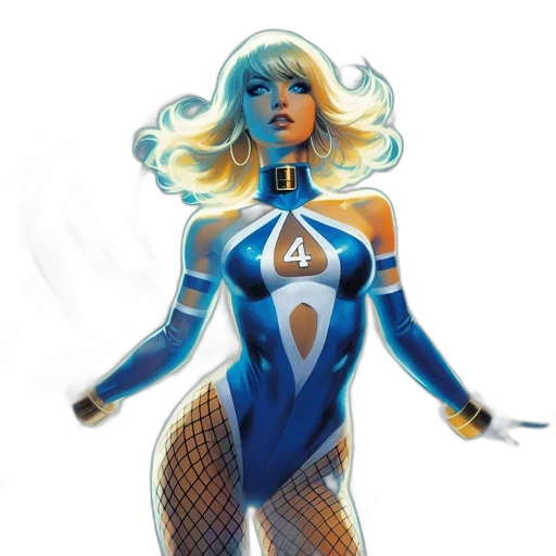 comic book art, concept art, fantasy art, cartoon, neon lights, blue, woman, portrayed transparent PNG cut-out
