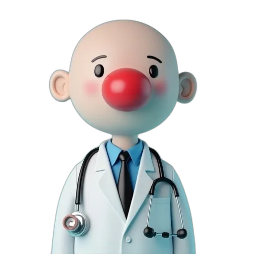staff, 3d render, doctor, red, nose, stethoscope, his, shoulder transparent PNG cut-out