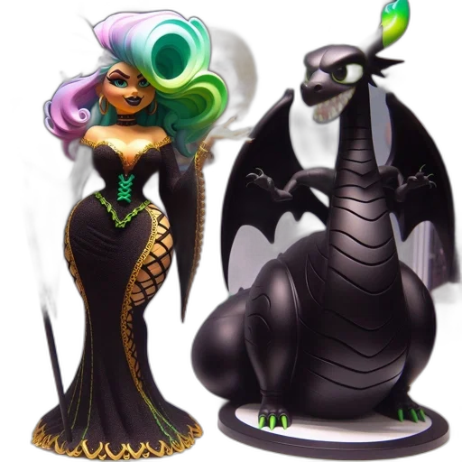 dragon, concept art, fantasy art, 3d render, pixel art, female, figurine, multicolored transparent PNG cut-out