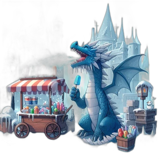 dragon, food, concept art, fantasy art, pixel art, 3d render, snow, fog transparent PNG cut-out