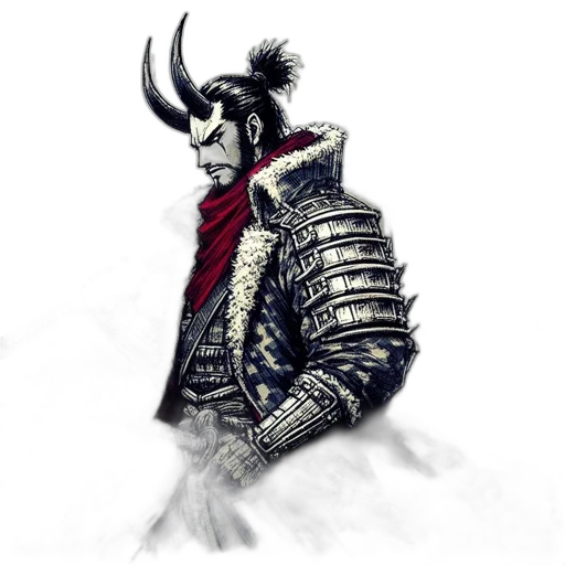 jacket, mask, sword, dragon, fantasy art, concept art, comic book art, pixel art transparent PNG cut-out