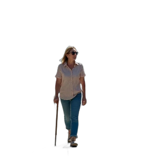 staff, umbrella, 3d render, concept art, photorealistic, woman, glasses, cane transparent PNG cut-out