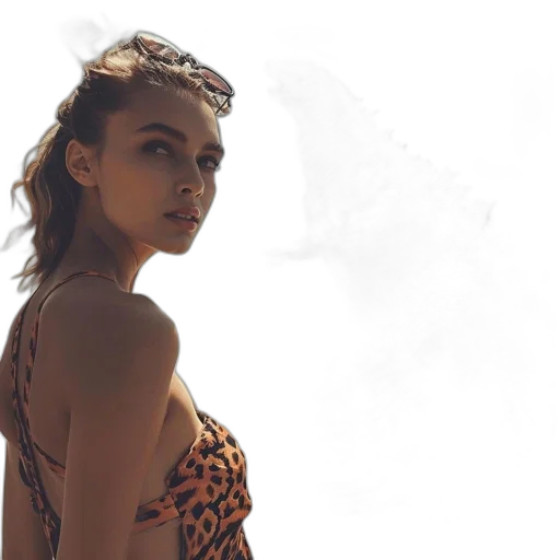dress, photorealistic, concept art, woman, beach, faces, towering, godzilla-like transparent PNG cut-out