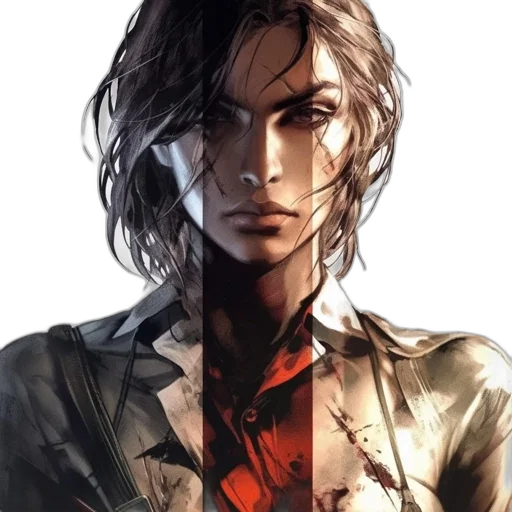 jacket, face, weapon, comic book art, concept art, photorealistic, cyberpunk, red transparent PNG cut-out