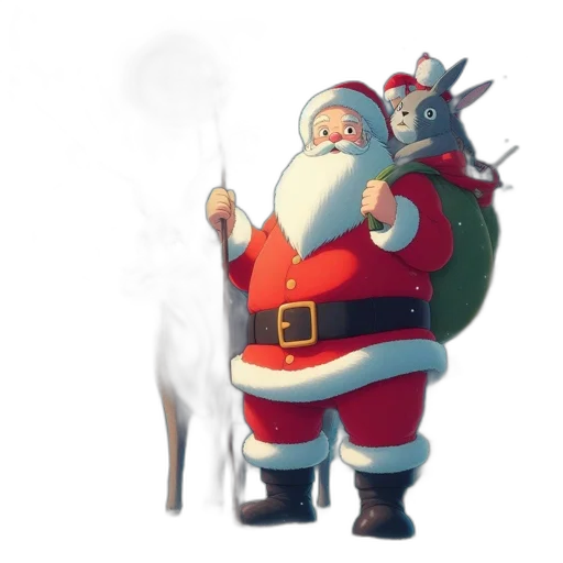 staff, concept art, fantasy art, pixel art, 3d render, santa, claus, accompanied transparent PNG cut-out