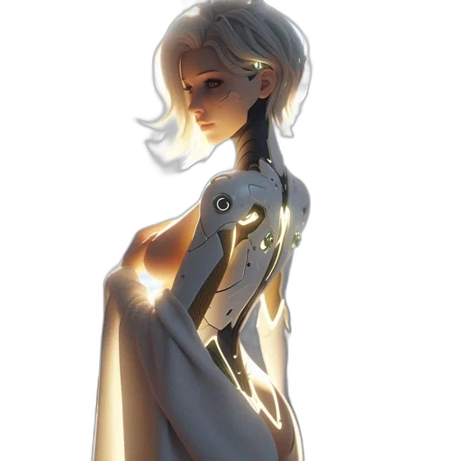 dress, robot, sword, staff, concept art, fantasy art, anime, comic book art transparent PNG cut-out