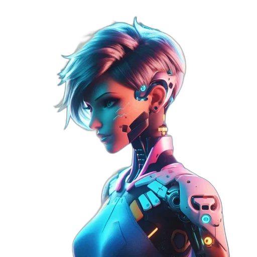 robot, face, jacket, weapon, cyberpunk, concept art, pixel art, 3d render transparent PNG cut-out