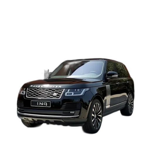 car, 3d render, black, range, rover, parked, front, showroom transparent PNG cut-out