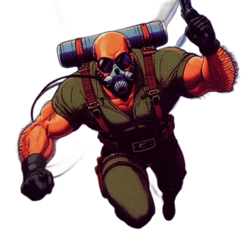 weapon, staff, robot, mask, concept art, comic book art, pixel art, watercolor transparent PNG cut-out