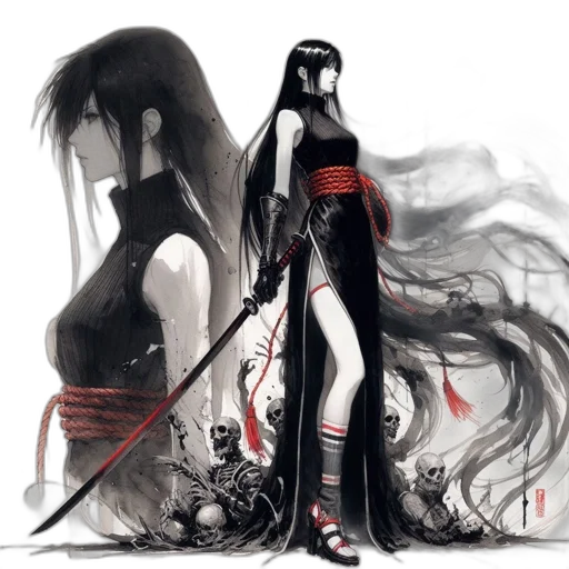 dress, weapon, concept art, fantasy art, comic book art, watercolor, fire, fog transparent PNG cut-out