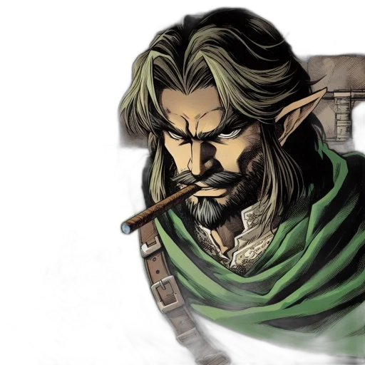 sword, fantasy art, concept art, comic book art, watercolor, green, elfin-featured, man transparent PNG cut-out