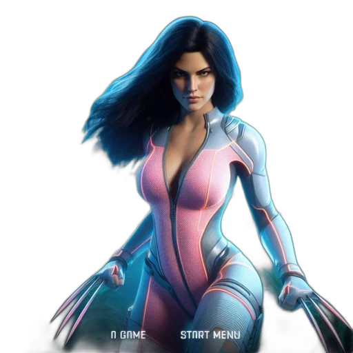 concept art, comic book art, 3d render, fantasy art, woman, futuristic, cityscape, stands transparent PNG cut-out