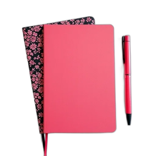 staff, red, black, floral, patterned, notebook, pink, cover transparent PNG cut-out