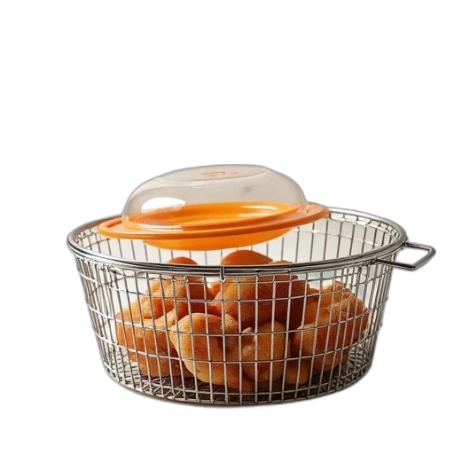 food, crown, hat, 3d render, metal, basket, storing, clear transparent PNG cut-out