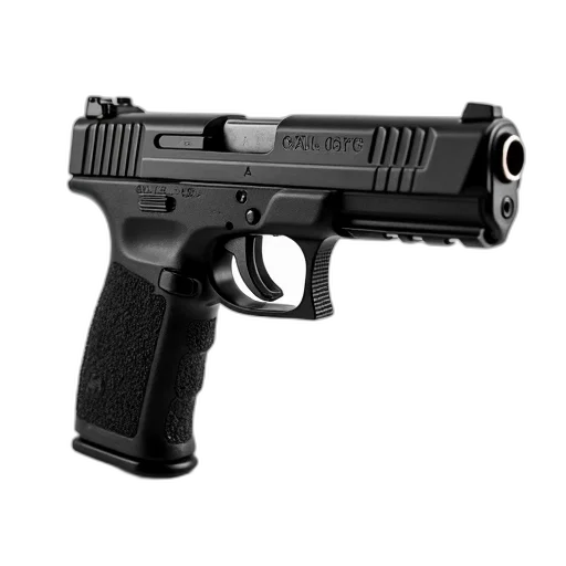 weapon, 3d render, photorealistic, black, handgun, silver, trigger, grip transparent PNG cut-out
