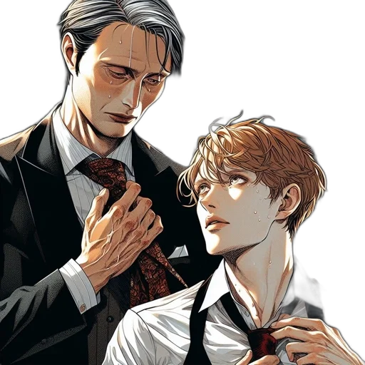 comic book art, concept art, anime, pixel art, fire, two, men, one transparent PNG cut-out
