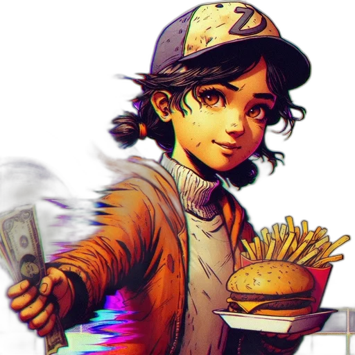 food, staff, hat, concept art, pixel art, comic book art, cartoon, neon lights transparent PNG cut-out