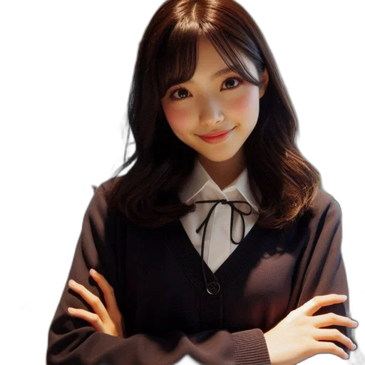 jacket, staff, photorealistic, anime, cartoon, 3d render, young, woman transparent PNG cut-out