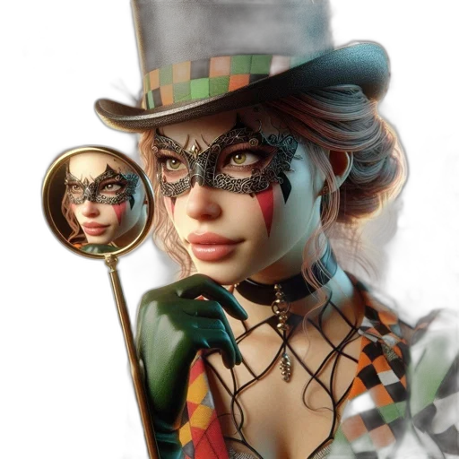 mask, hat, face, jewelry, concept art, fantasy art, photorealistic, comic book art transparent PNG cut-out
