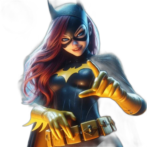 comic book art, concept art, fantasy art, 3d render, female, batman-like, character, red transparent PNG cut-out
