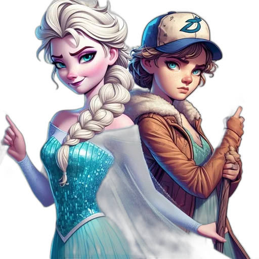 fantasy art, comic book art, concept art, pixel art, snow, blue, pastel, two transparent PNG cut-out