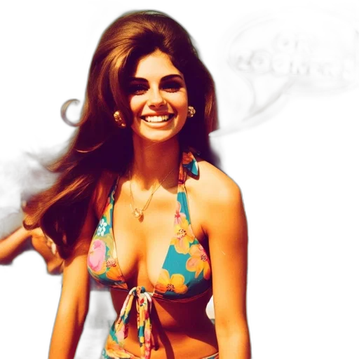 photorealistic, vintage, photo, shows, woman, colorful, floral, bikini transparent PNG cut-out