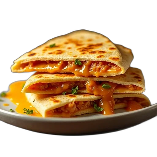 food, 3d render, photorealistic, cheesy, chicken, quesadillas transparent PNG cut-out